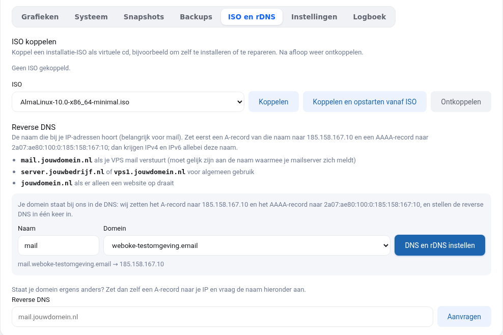 Fila ISO și rDNS cu blocul Reverse DNS